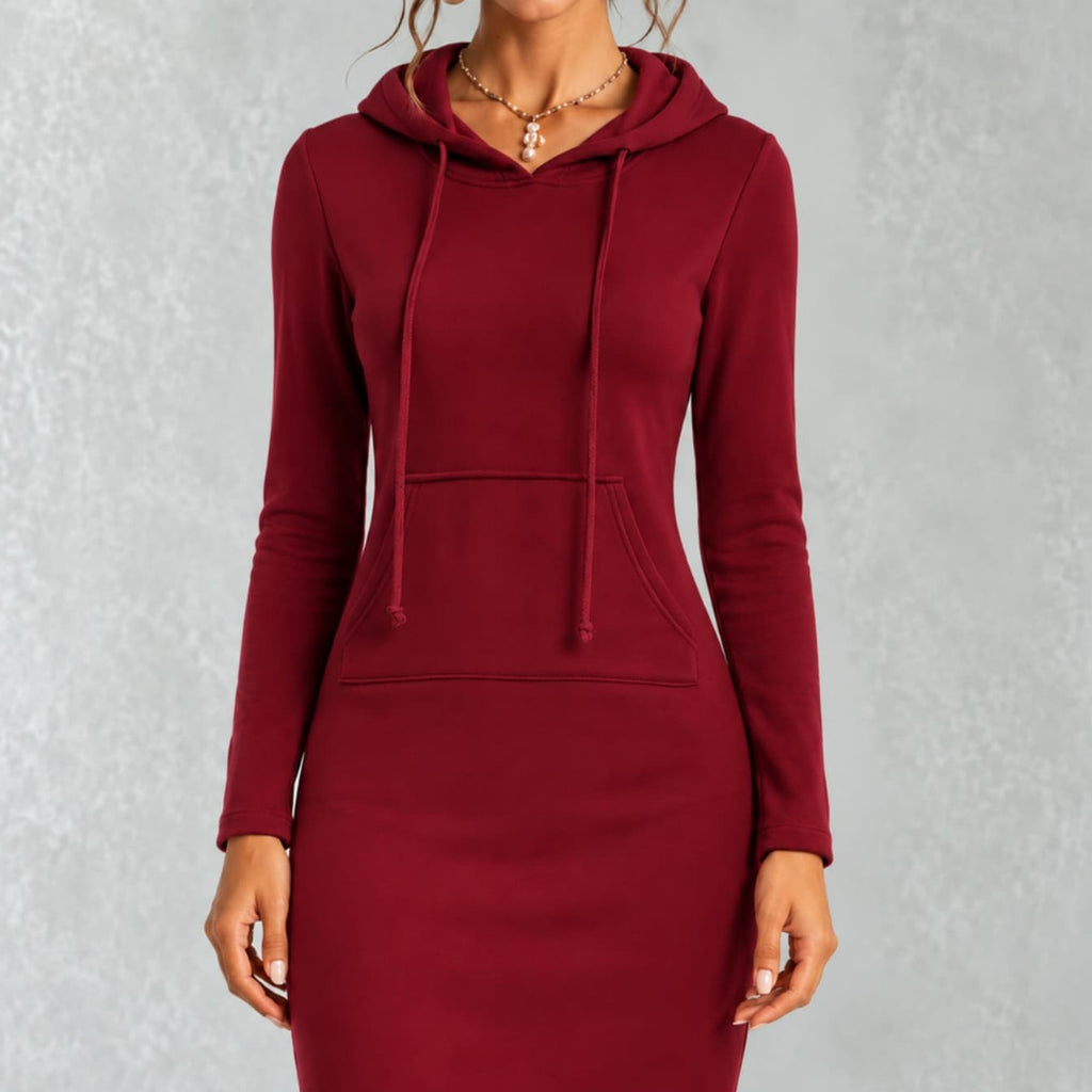Women's Hooded Lace-Up Sweatshirt Dress with Pockets