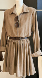 Women's Retro Suede Long-Sleeve Shirt Dress