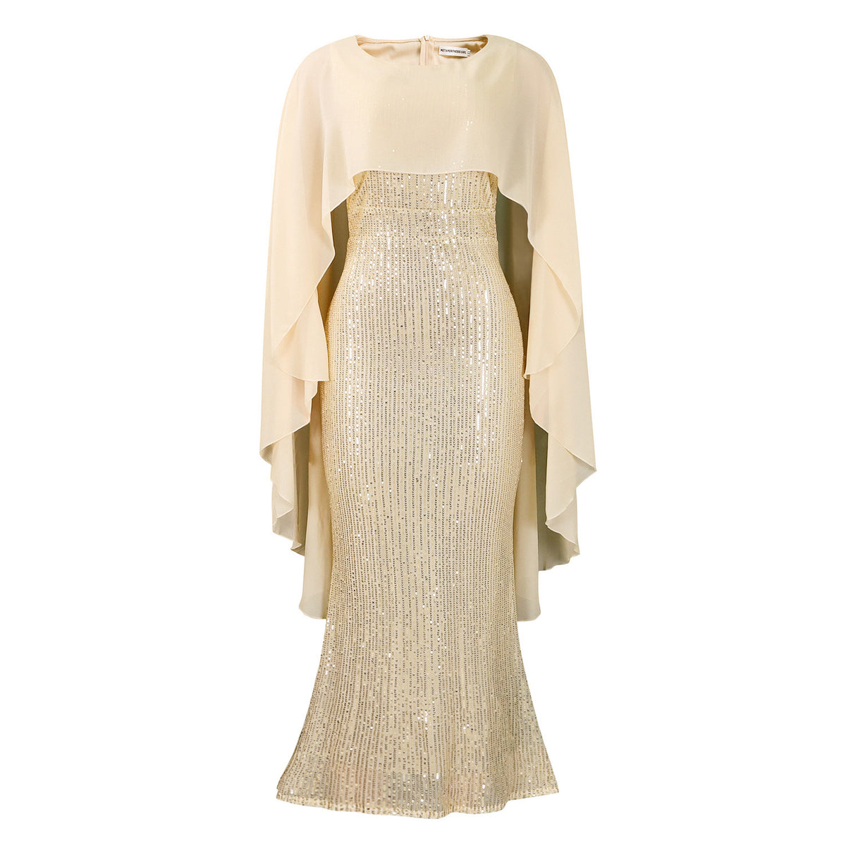 Sequined Bodycon Maxi Dress with Chiffon Cape