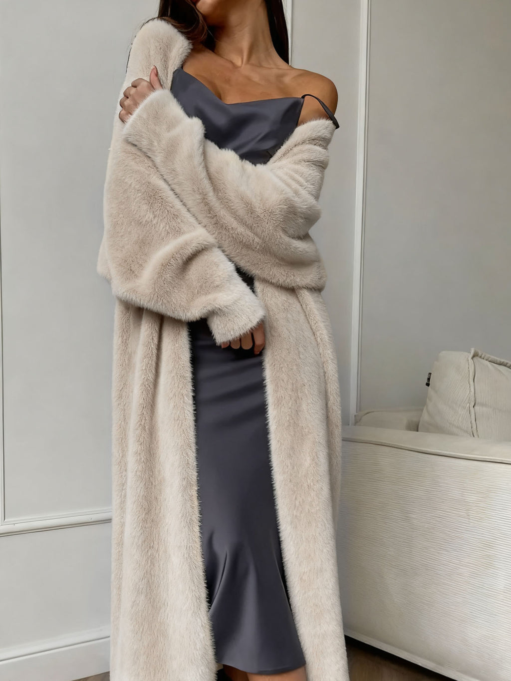 Women's Fluffy Faux Mink Long Open-Front Cardigan