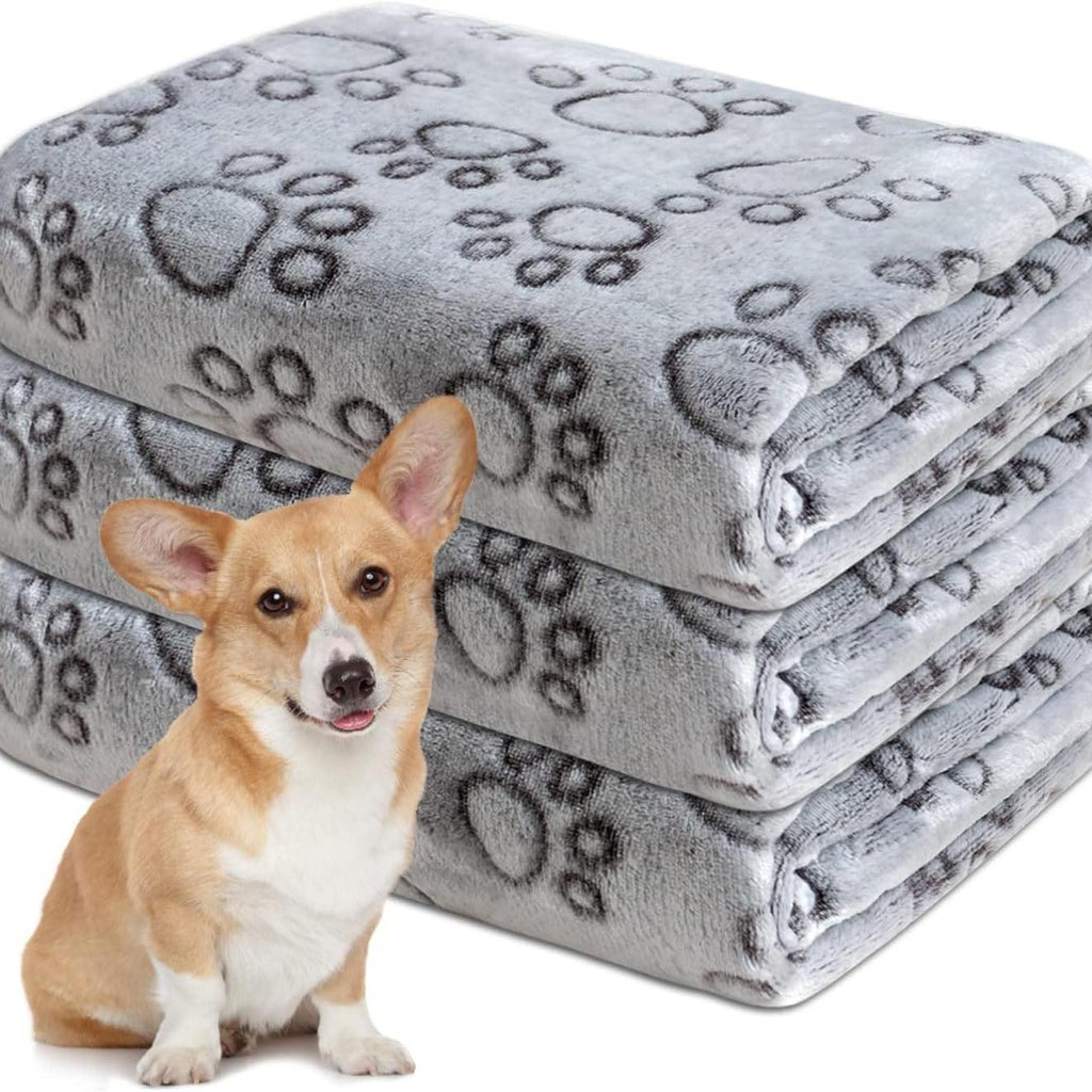 Soft Fleece Paw Print Pet Blanket 3-Pack - Washable Dog & Cat