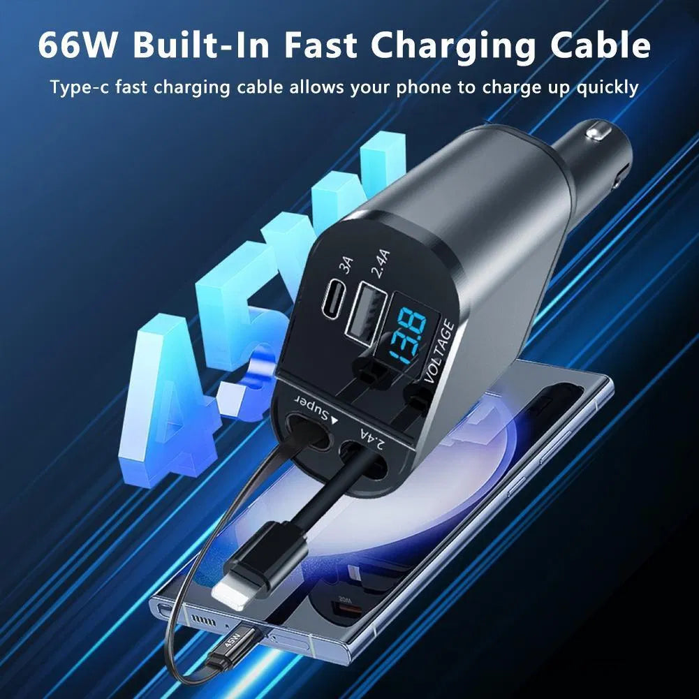 4-in-1 Retractable Car Charger 120W - Fast USB-C Phone Charging