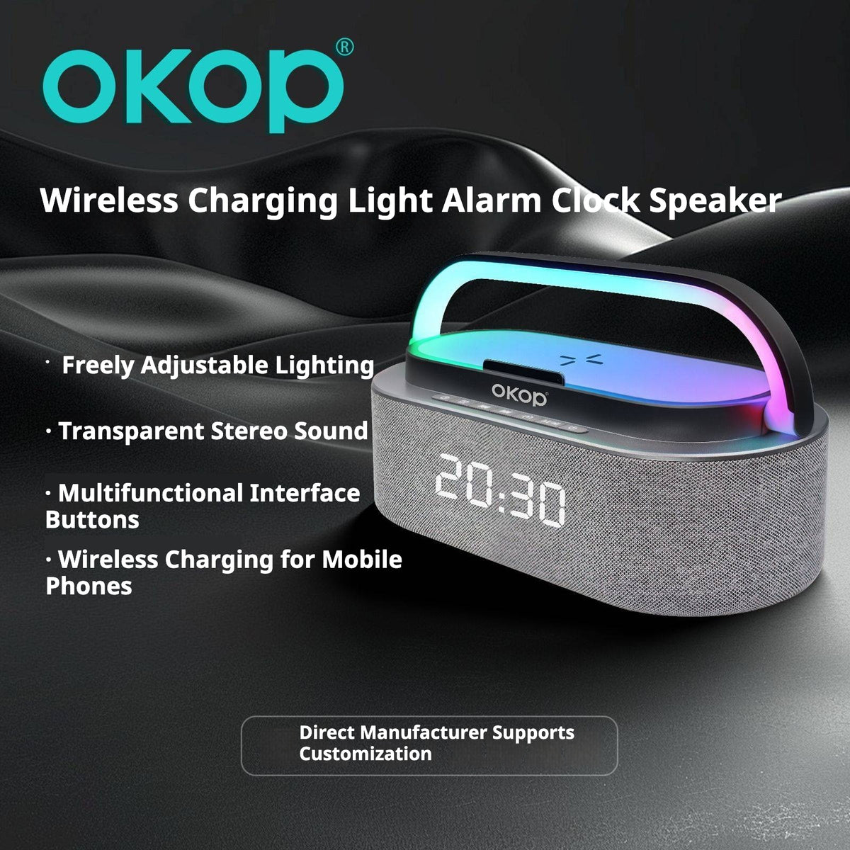 Bluetooth Speaker with Alarm Clock & Wireless Charger