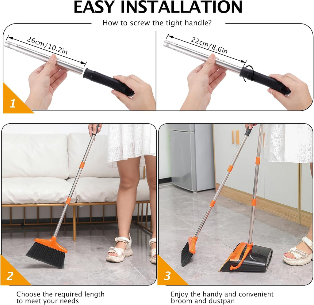 Adjustable Long-Handle Broom & Upright Dustpan Set