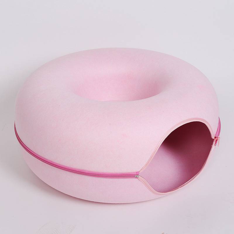 Donut Cat Tunnel Bed Pets House Natural Felt Pet Cave