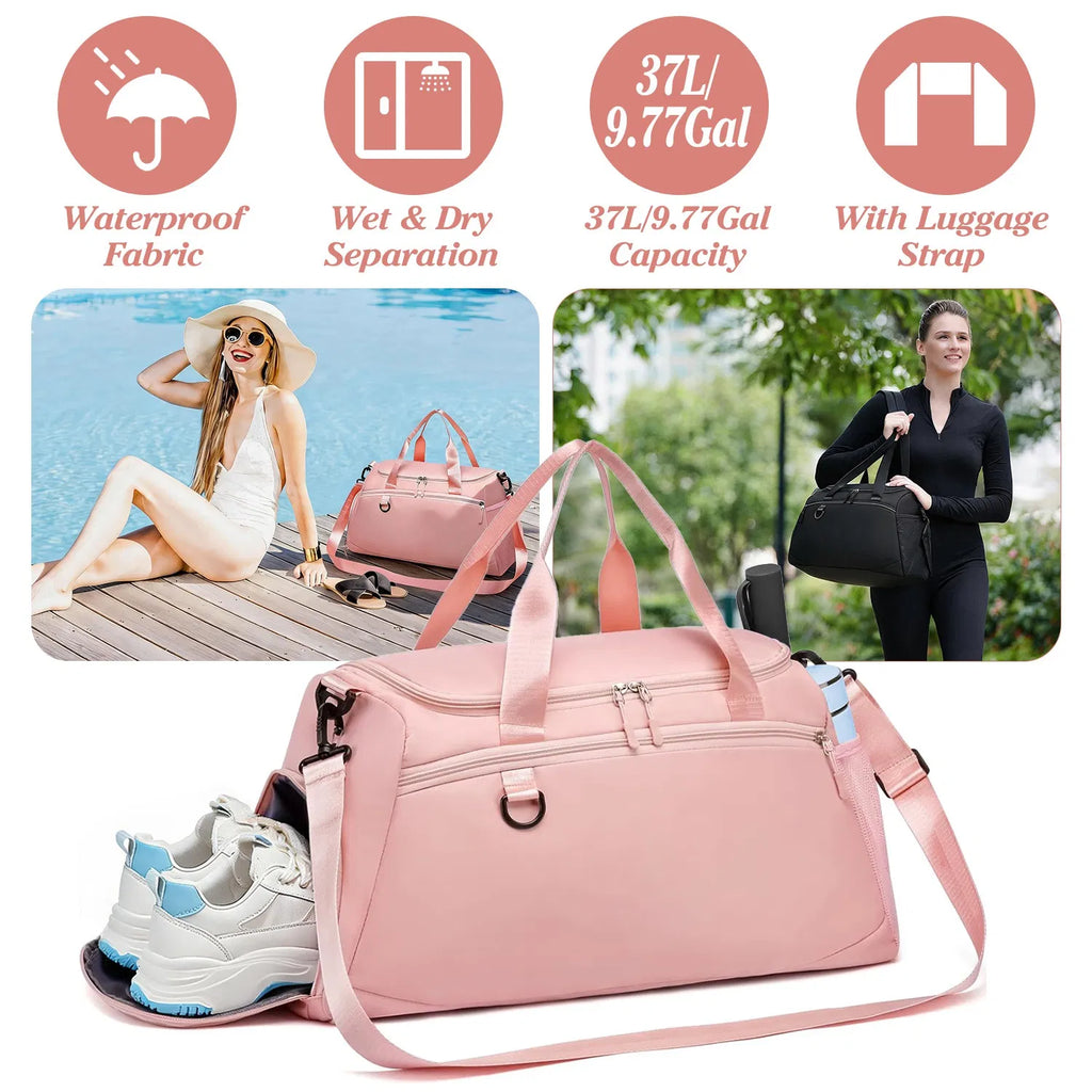 Waterproof Gym Duffle Bag 37L with Shoe Compartment