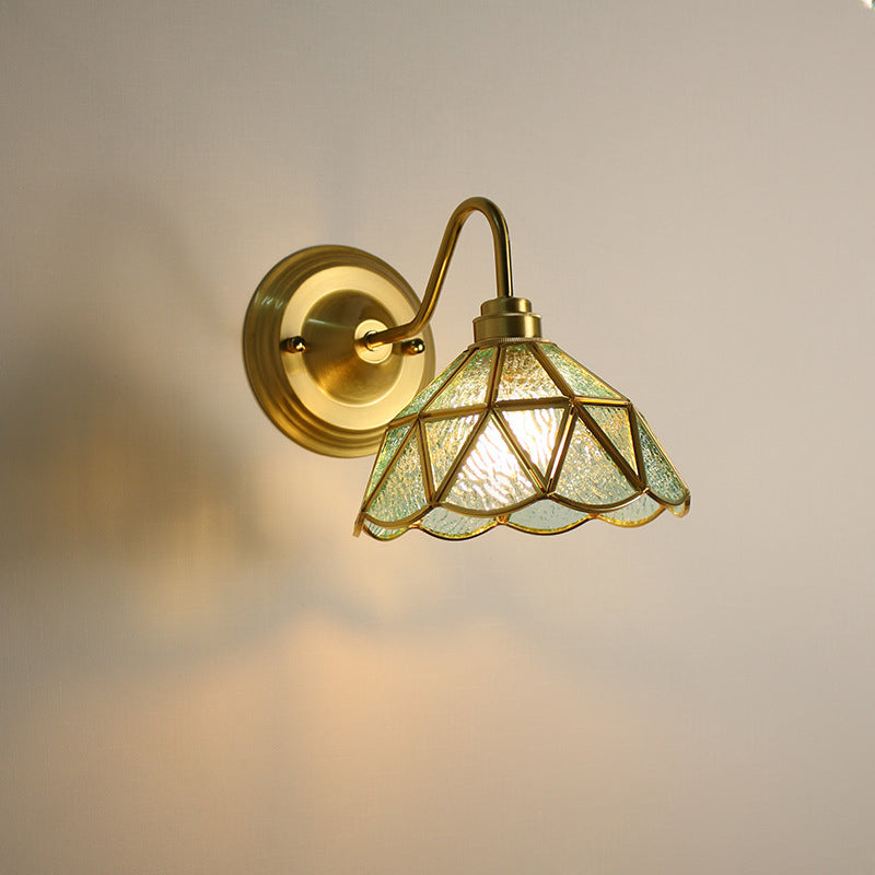 Vintage Copper & Glass Leaf Wall Lamp