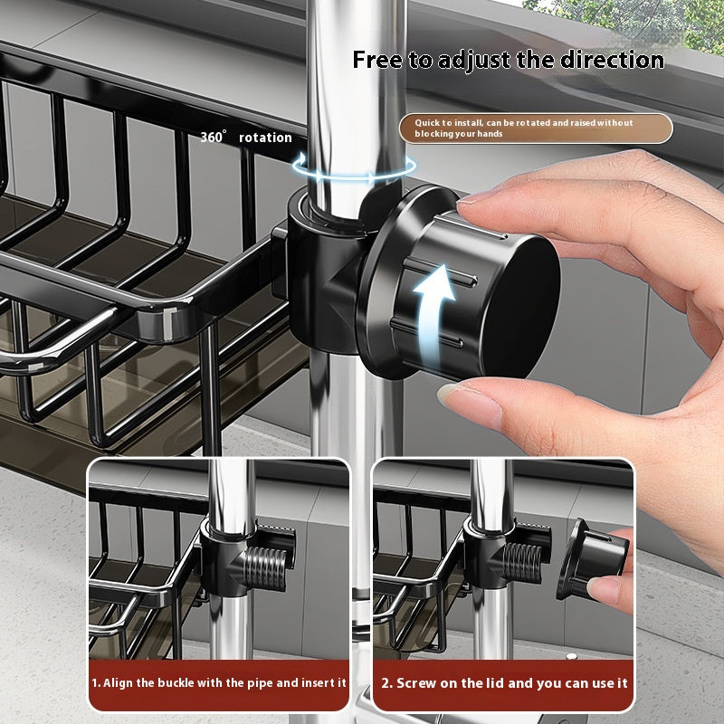 Kitchen Space Aluminum Sink Faucet Storage Rack Dishwasher