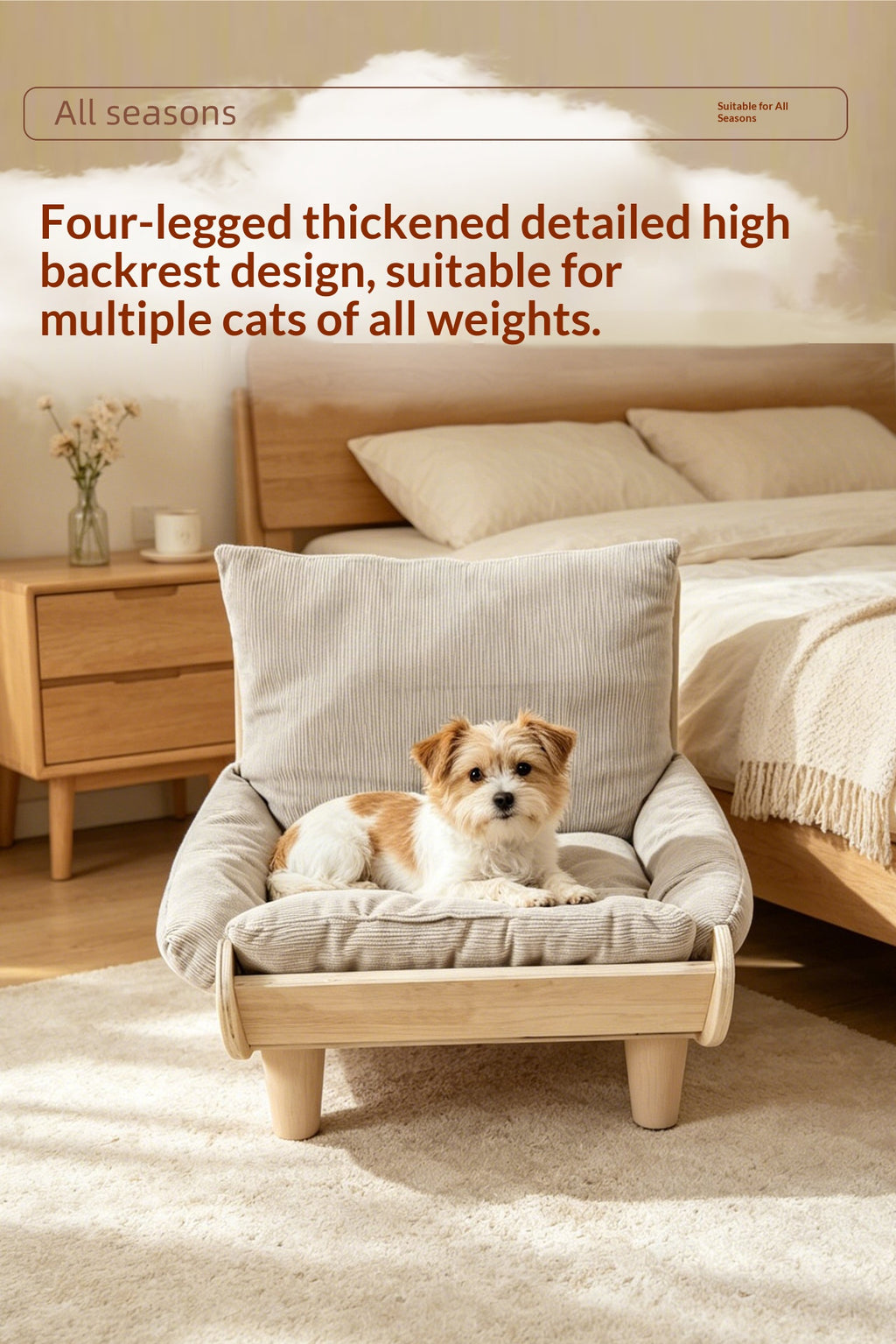 Wear-Resistant Cat Sofa Bed with Wooden Frame
