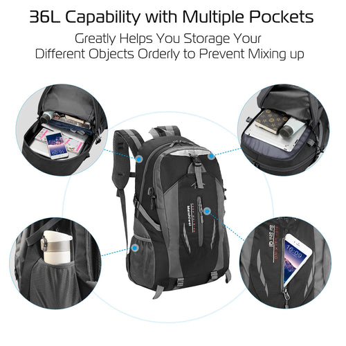 36L Waterproof Outdoor Backpack - Lightweight Travel Daypack