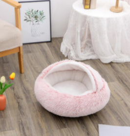 2 In 1 Dog And Cat Bed Pet Winter Round Plush Warm House Soft