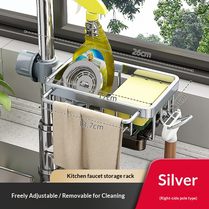 Kitchen Space Aluminum Sink Faucet Storage Rack Dishwasher