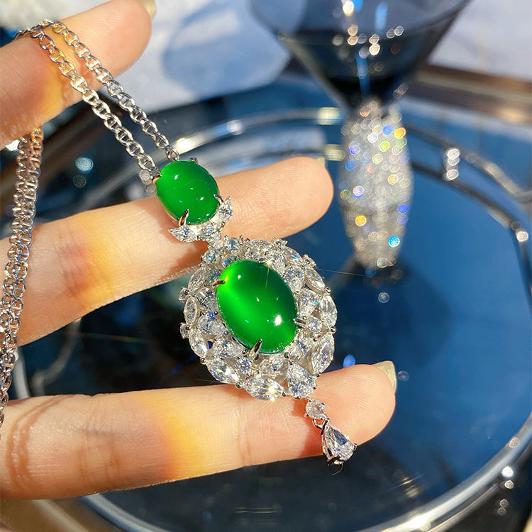 Green Stone Double Drop Pendant Necklace