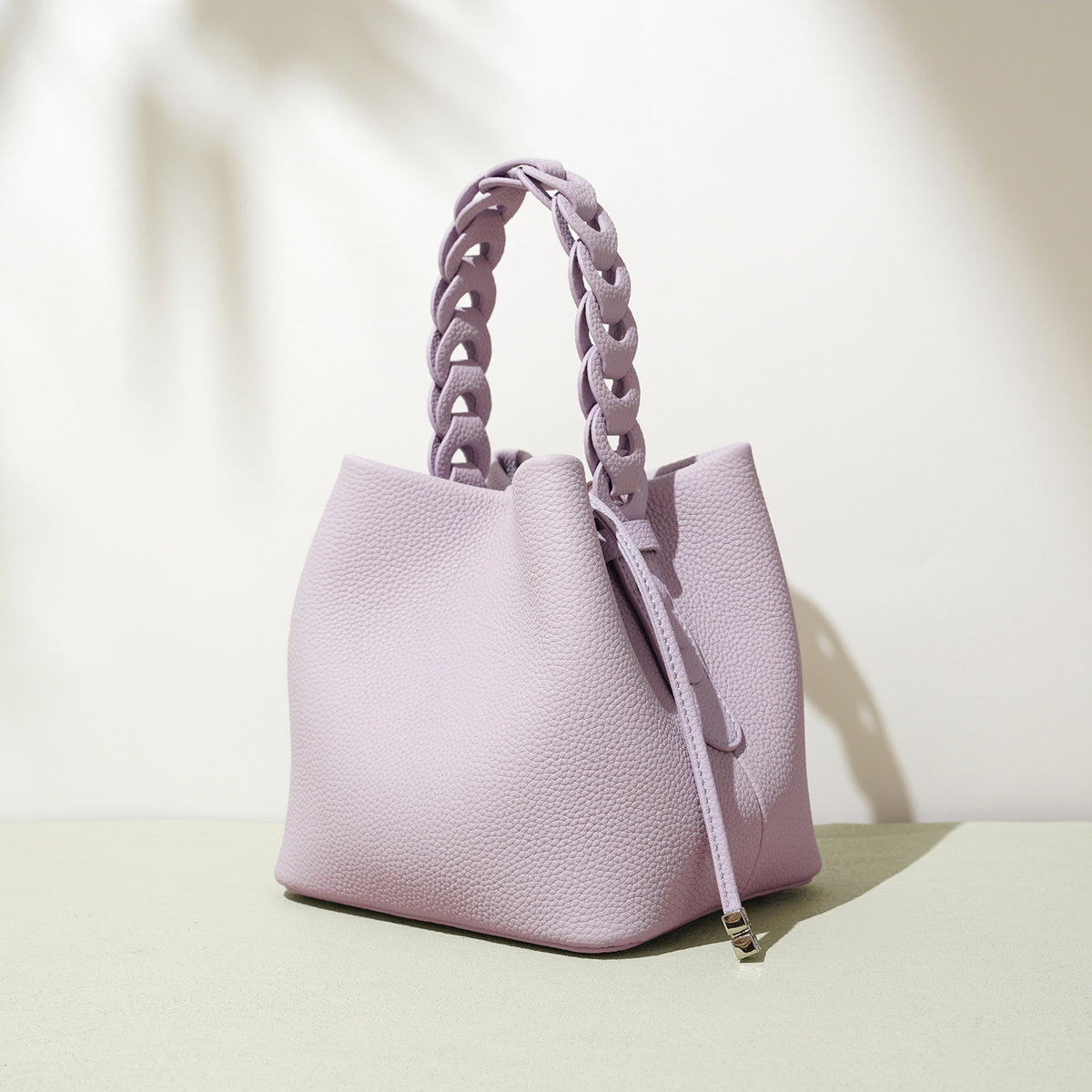 Women's Woven Top-Grain Leather Bucket Bag