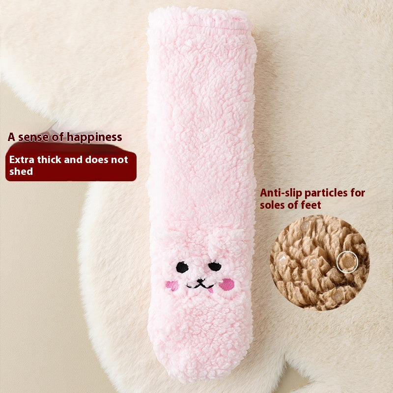 Winter Floor Socks Velvet Thicken Warm Coral Cute