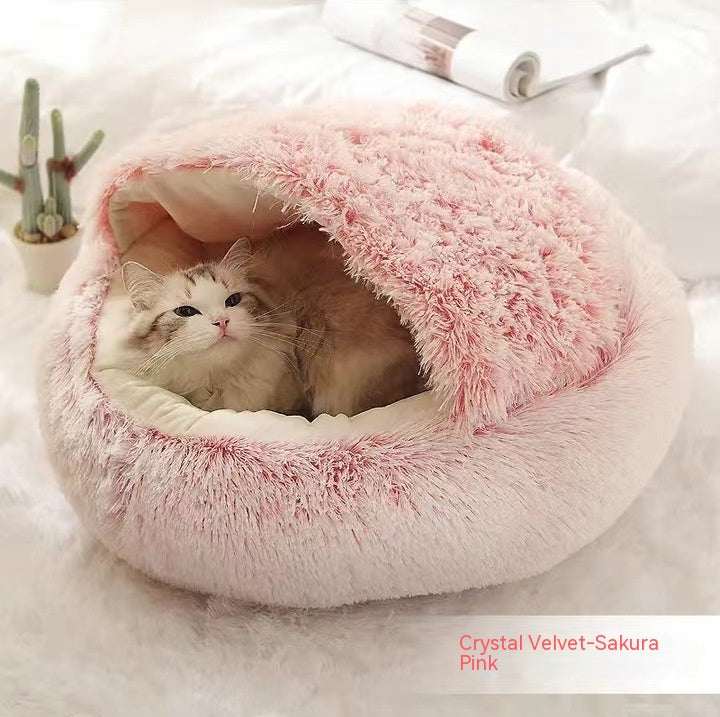 2 In 1 Dog And Cat Bed Pet Winter Round Plush Warm House Soft