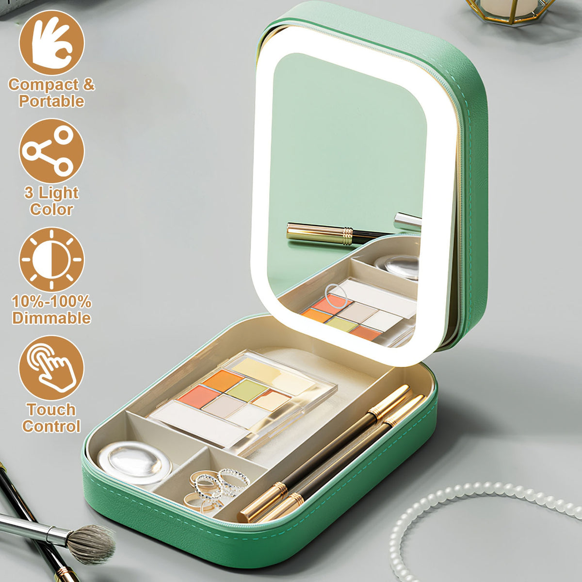 Travel Makeup Bag with Rechargeable LED Mirror