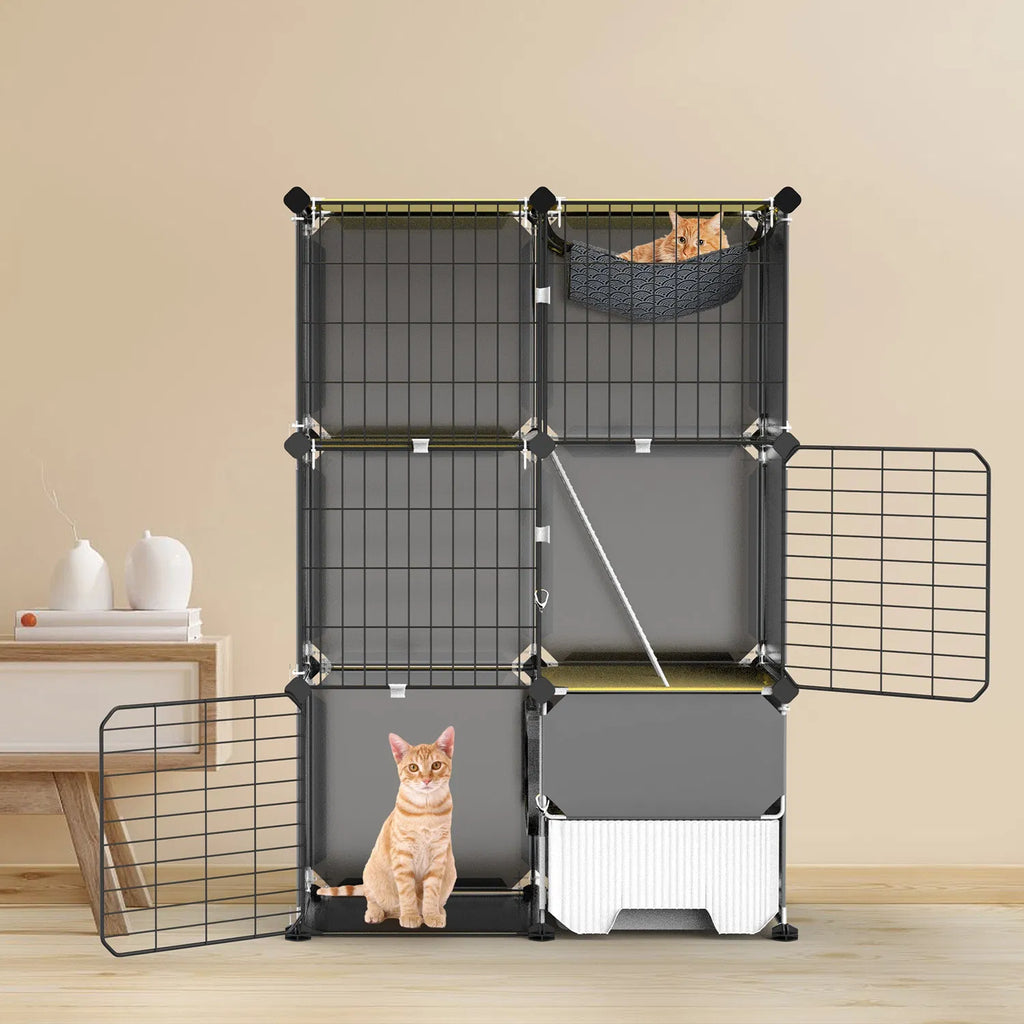 3-Tier Indoor Cat Playpen with Litter Tray & Hammock