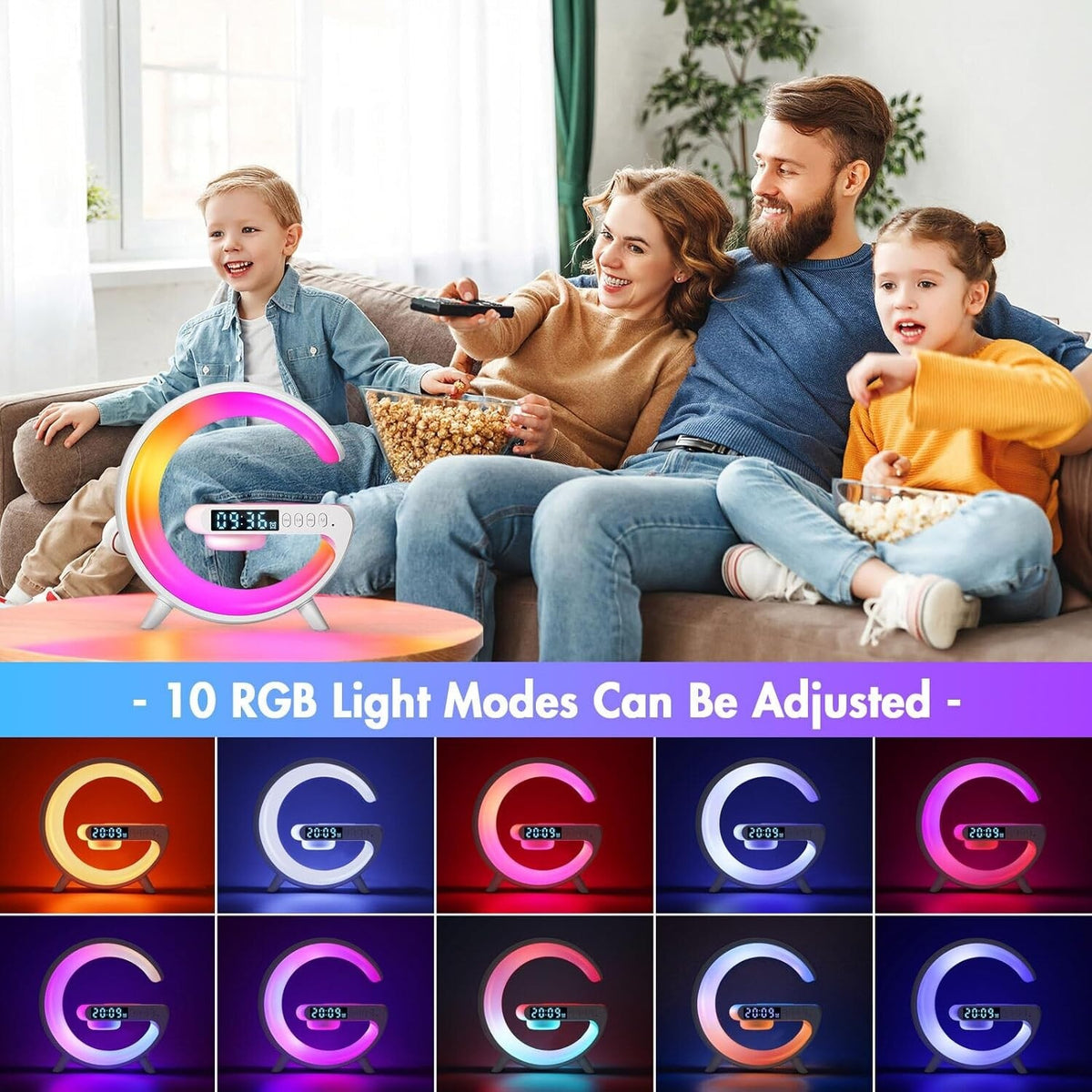 G-Shape LED Lamp with Wireless Charger & Bluetooth Speaker