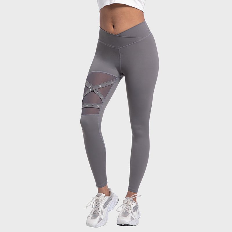 Women's Crisscross Waist Mesh Yoga Leggings
