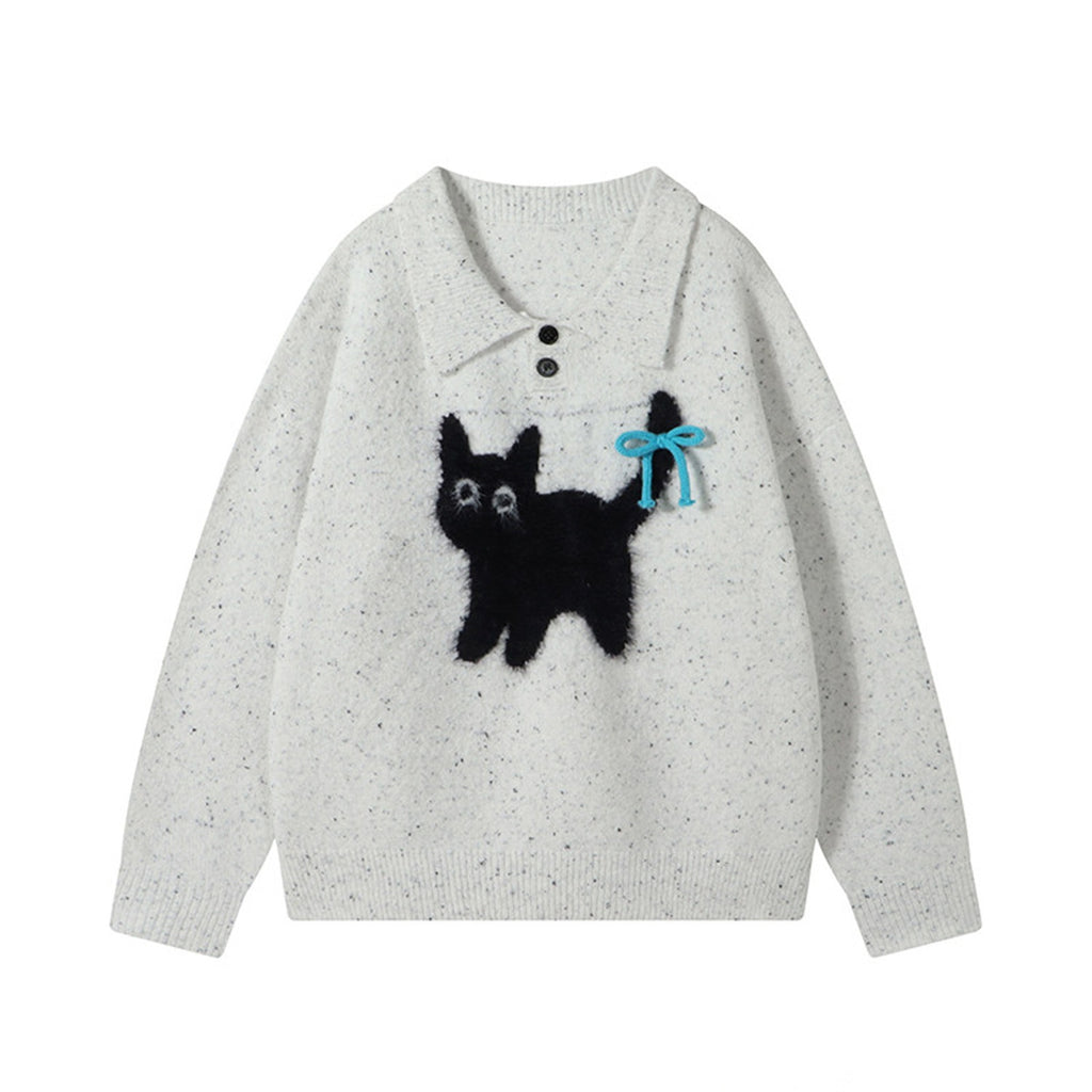 Women's Retro Cat Polo Sweater