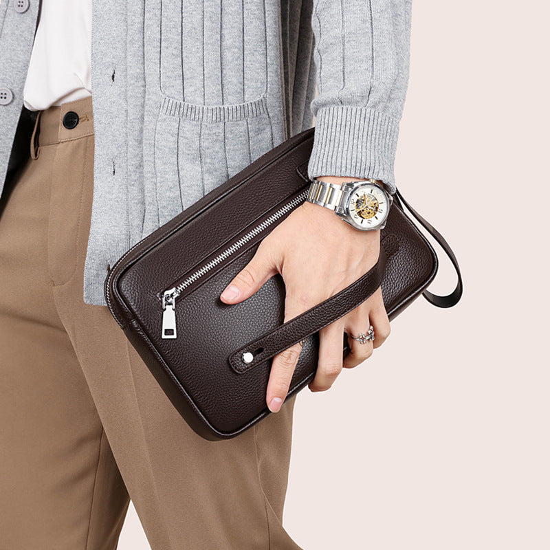Men's Genuine Leather Clutch Bag — Large Capacity