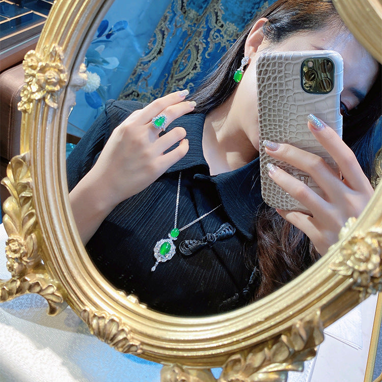 Green Stone Double Drop Pendant Necklace