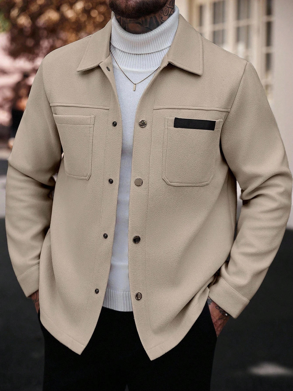 Men's Single-Breasted Wool-Blend Pocket Jacket
