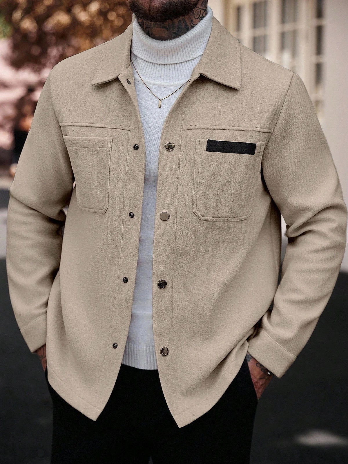 Men's Single-Breasted Wool-Blend Pocket Jacket