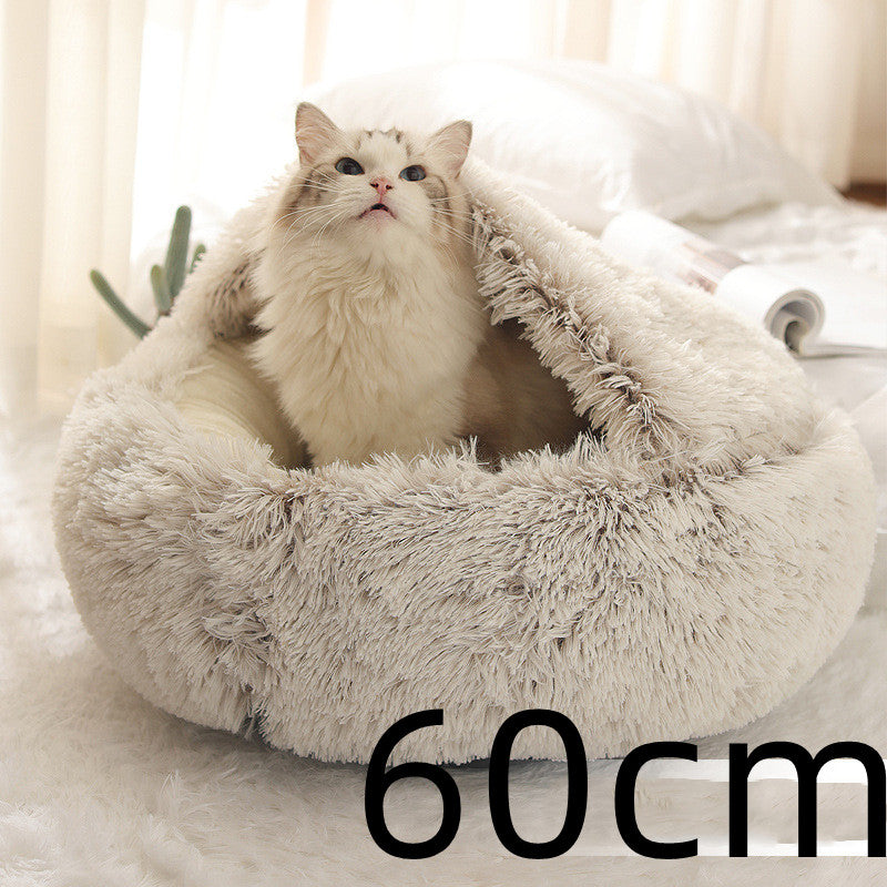 2 In 1 Dog And Cat Bed Pet Winter Round Plush Warm House Soft