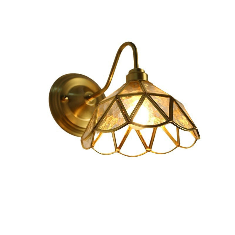 Vintage Copper & Glass Leaf Wall Lamp