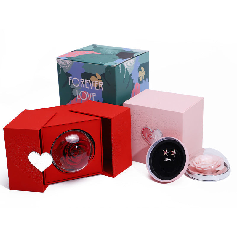 Creative Eternal Rose Box Soap Flower Jewelry Ring Necklace