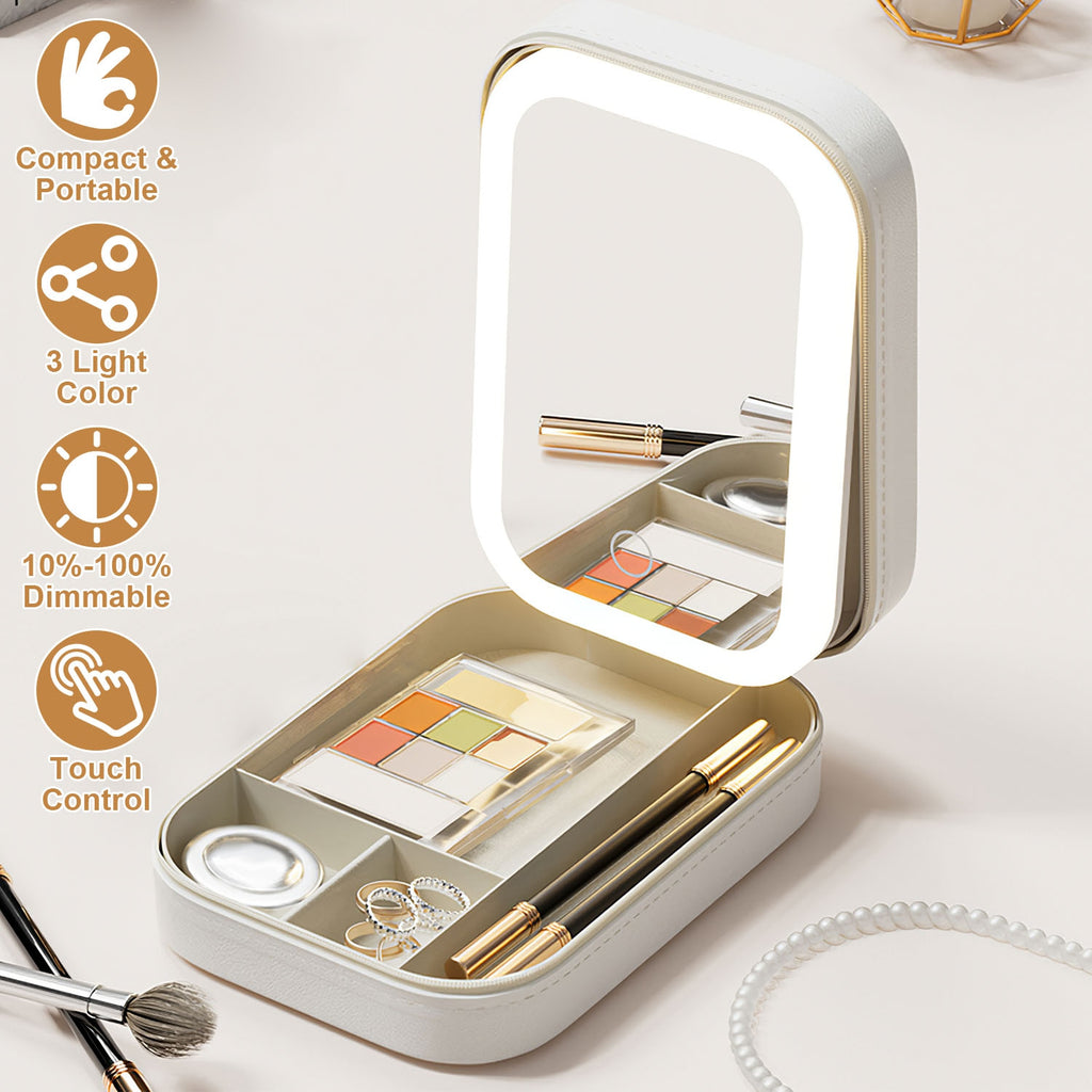 Travel Makeup Bag with Rechargeable LED Mirror