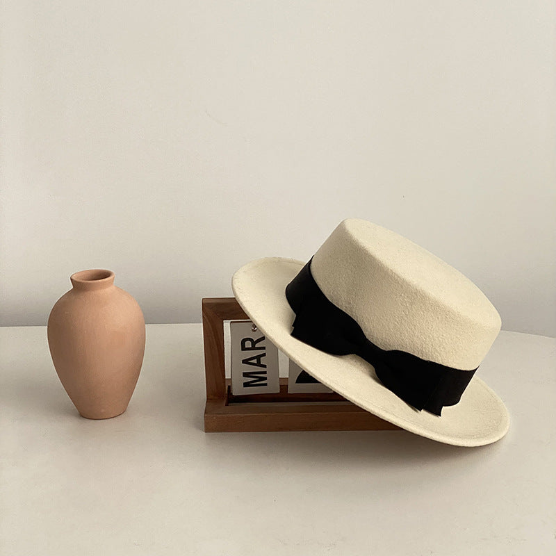 Bow Japanese British Western French Retro Flat-brimmed Cap