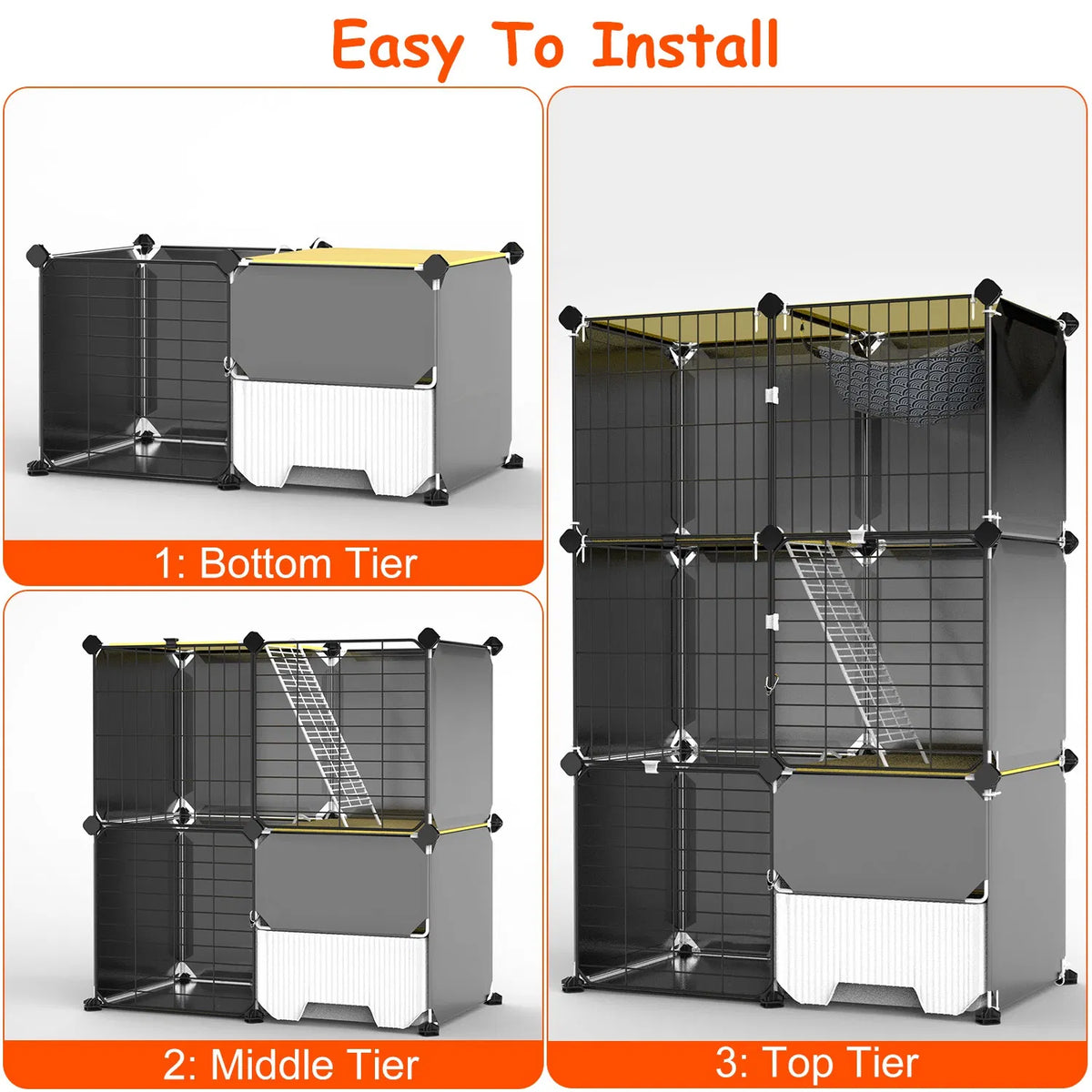 3-Tier Indoor Cat Playpen with Litter Tray & Hammock