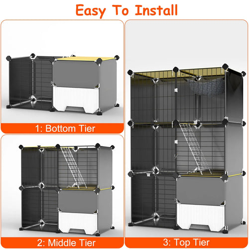 3-Tier Indoor Cat Playpen with Litter Tray & Hammock