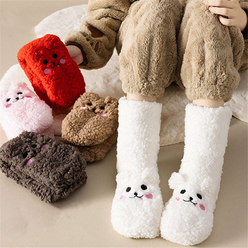 Winter Floor Socks Velvet Thicken Warm Coral Cute
