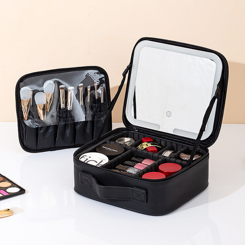 Travel Makeup Case with LED Lighted Mirror & Adjustable Dividers