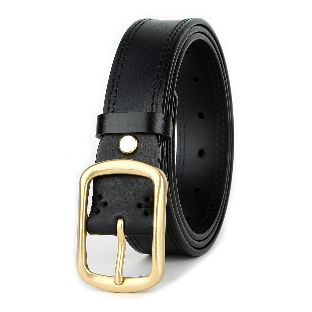 Vintage Full-Grain Cowhide Leather Belt with Brass Buckle