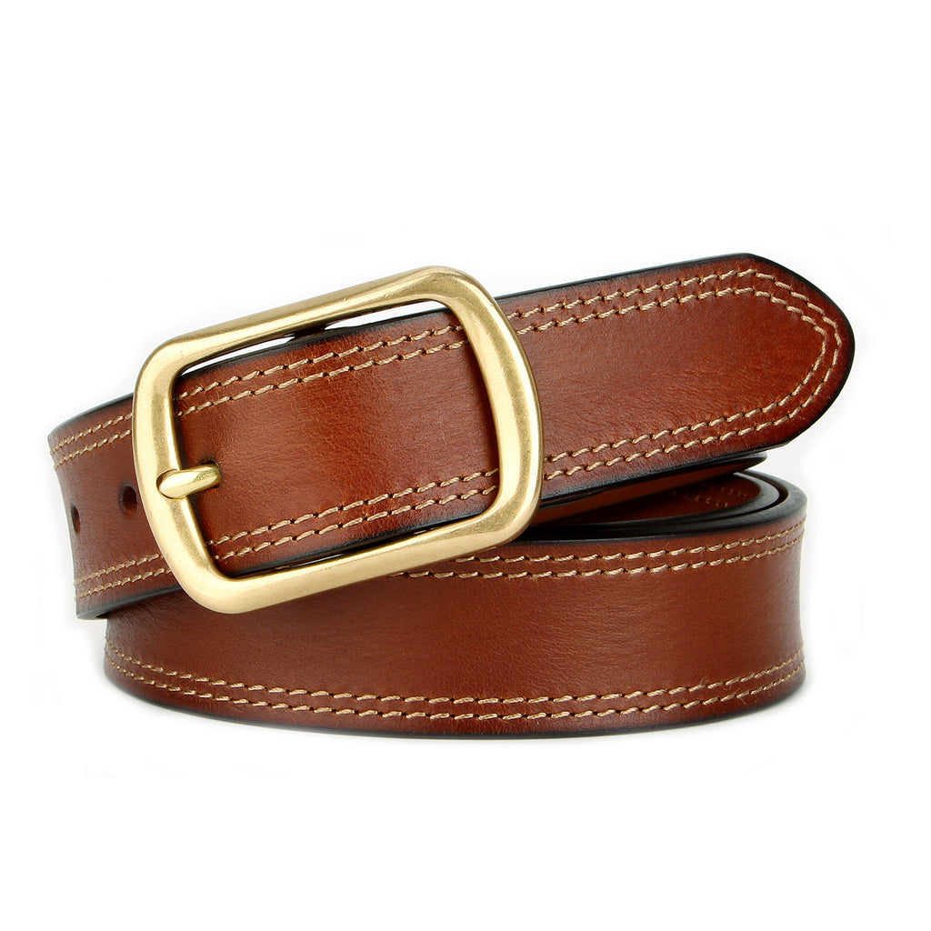 Vintage Full-Grain Cowhide Leather Belt with Brass Buckle