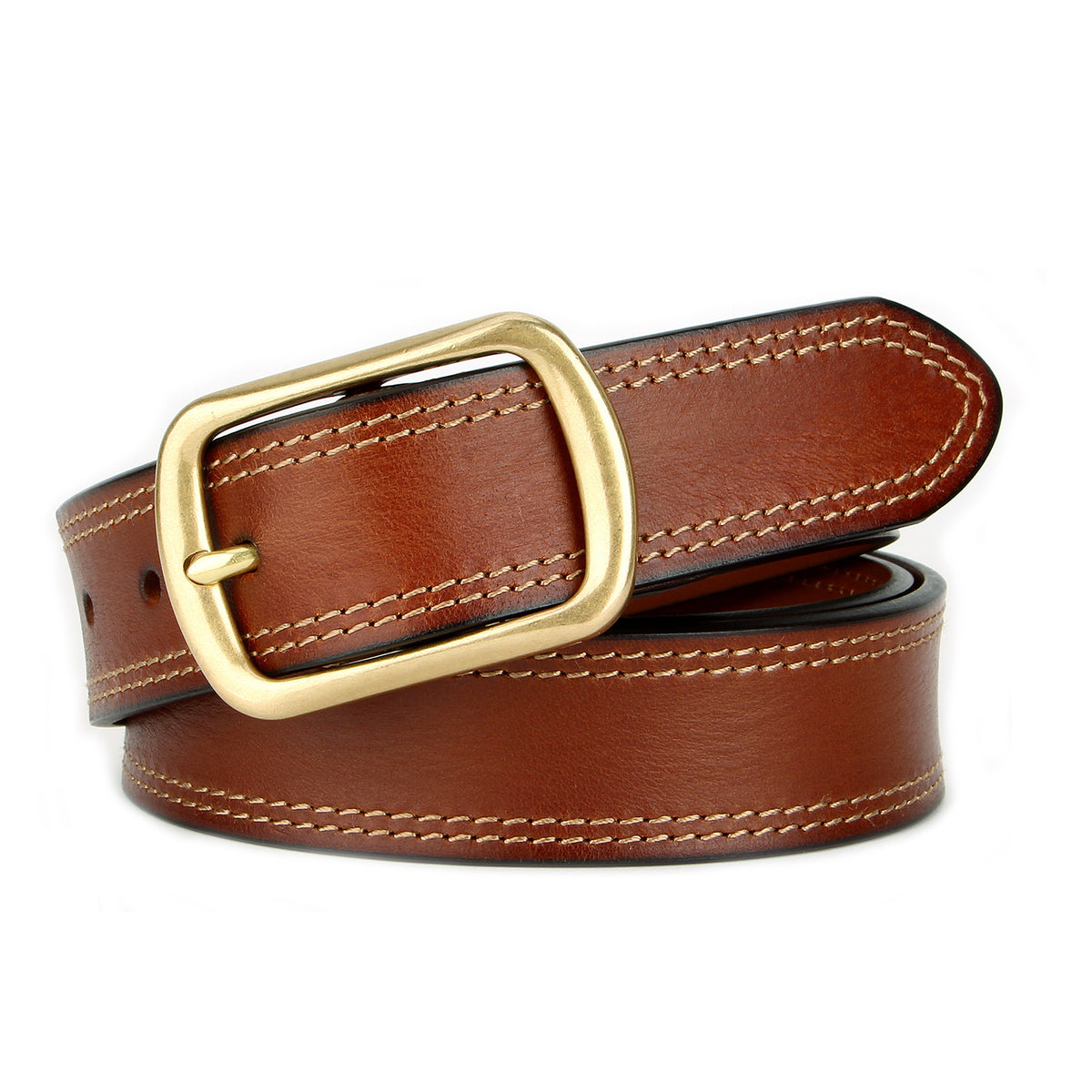 Vintage Full-Grain Cowhide Leather Belt with Brass Buckle