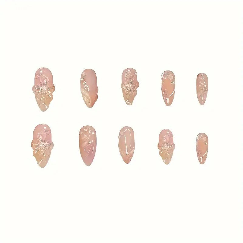Almond Nail Pure Flower Wear Removable Fake Nails