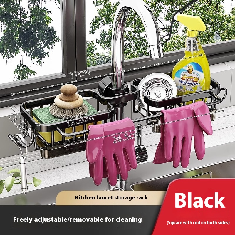Kitchen Space Aluminum Sink Faucet Storage Rack Dishwasher