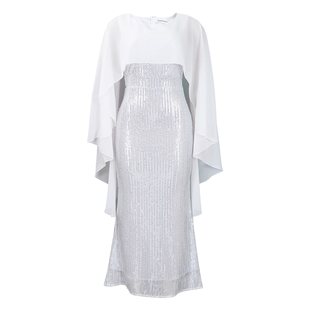 Sequined Bodycon Maxi Dress with Chiffon Cape