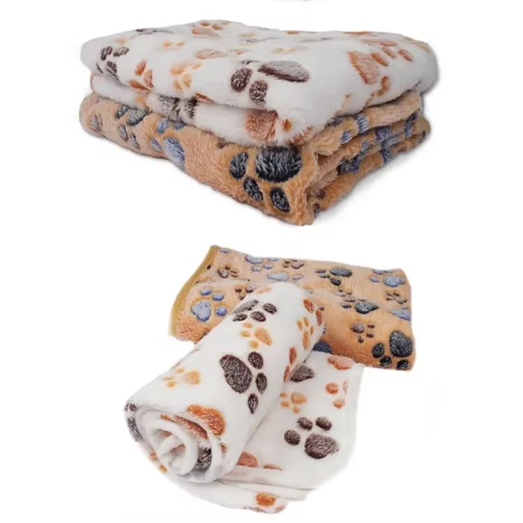 3-Pack Soft Plush Paw Print Pet Blankets — Washable