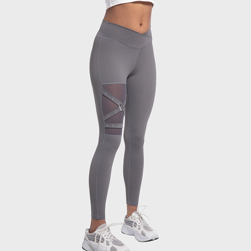 Women's Crisscross Waist Mesh Yoga Leggings