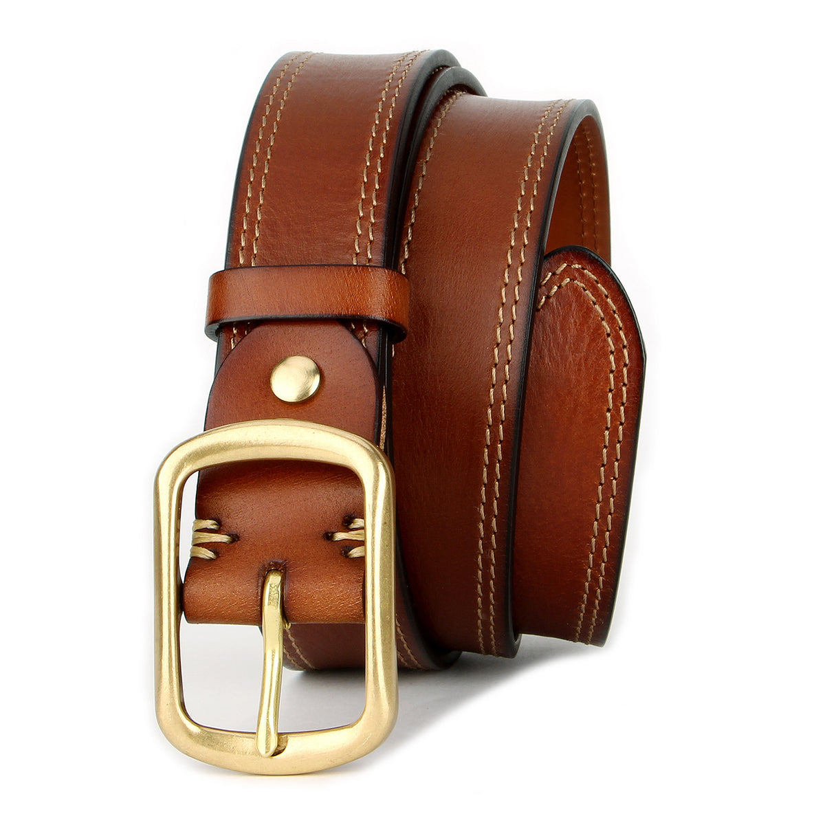 Vintage Full-Grain Cowhide Leather Belt with Brass Buckle