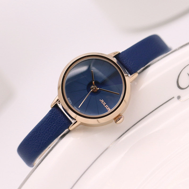 Slim Round Leather Strap Watch for Women