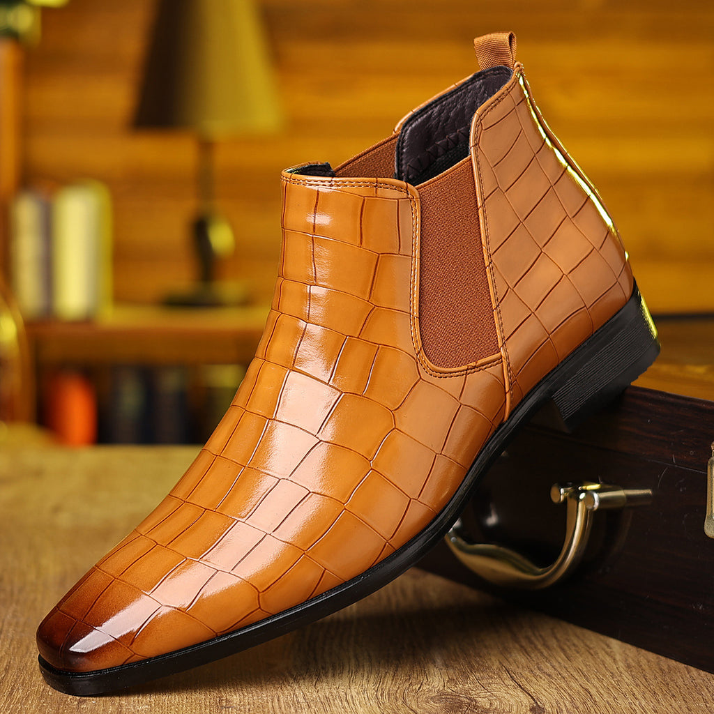 Men's Crocodile-Texture Leather Chelsea Boots