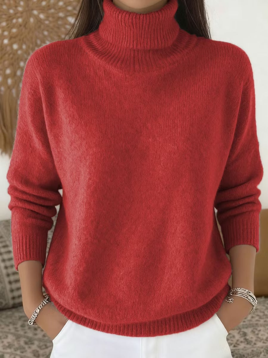 Women's Solid Turtleneck Knit Pullover Sweater